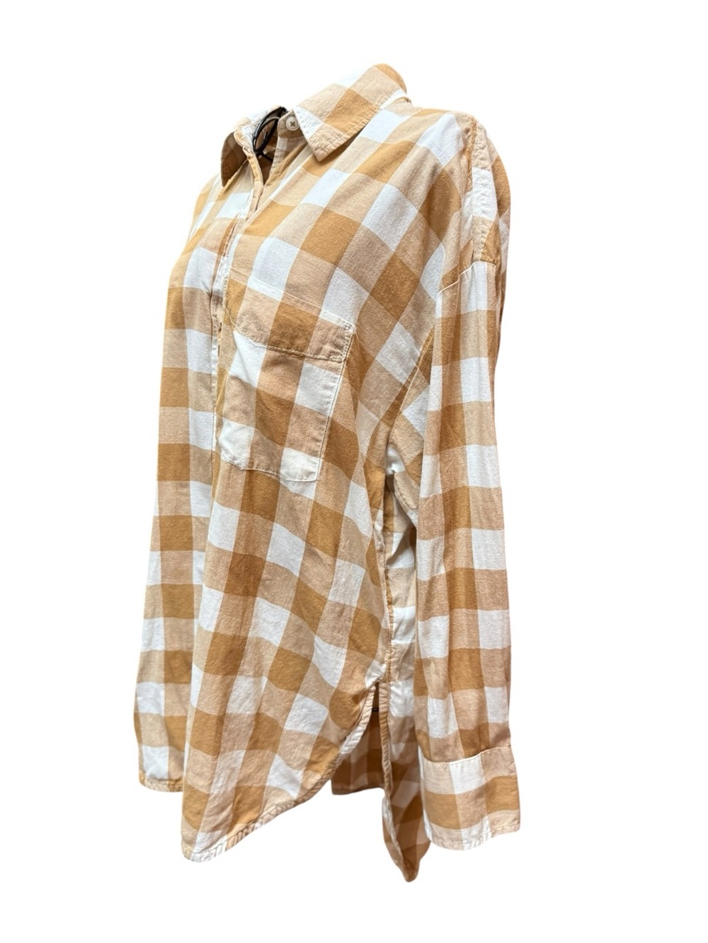 Anthropologie Maeve 100% Cotton Checked Button-Down Shirt - Cream & Tan preppy - Picture 6 of 9